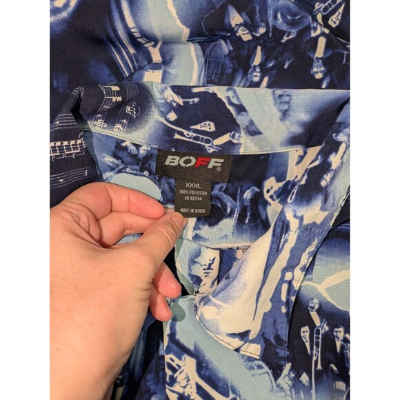 Boff Button Down XXXL Men's Blue Artwork Jazz Music Musician Button Short Sleeve - Picture 5 of 5